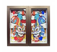 Milageto Figura Dúo Escultura Madera Hecha a Mano Placa Papel Recortado Diseño Estilo Oriental con Carácter Cultural Adecuado para Escritorio Entrada Sala