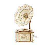 Milageto Fonógrafo Caja Musical Rompecabezas de Madera Kit Mecánico Bloque Construcción Artesanal Educativo Adecuado para Niño Ensamblaje Y Decoración, estilo E, tal como se describe
