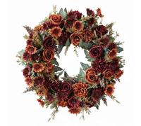 Milageto Guirnalda Decorativa Guirnalda Floral Corona de Puerta Aro de Flores con Señal de Madera y Flores en Tonos Suaves Acabado Artesanal con Lazo de