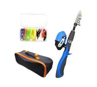 Milageto Juego de caña de Pescar para niños, Herramientas de Pesca, Juego de iniciación telescópico portátil con Caja de Aparejos y Bolsa de Transporte para, Azul