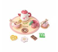 Milageto Juego Té Creatividad E Imaginación Juego Té Imitación Pintura No Segura para Niños , Juego De Té De Madera con Diseño De Corazones