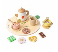 Milageto Juego Té Creatividad E Imaginación Juego Té Imitación Pintura No Segura para Niños , Juego De Té De Madera con Diseño De Flores