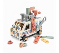 Milageto Juguete de Piezas de Ensamblaje Aprendizaje Temprano Kit Herramientas Madera Bordes Redondeados Camión Guardia Madera para Niños, Coche De Herramientas Desmontable Coche De Policía