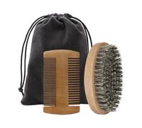 Milageto Kit de Cuidado de Barba Compuesto por Cepillo Ergonómico Peine de Madera Bolsa Reutilizable y Herramientas de Limpieza Adecuado para Viaje Regalo, Mango de madera