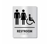 Milageto Letrero de Baño Señalización para Puerta Señal de Aseo Placa para Inodoro Diseño Braille de Acero Inoxidable con Acabado Cepillado Adecuado para Negocios, Plata, Estilo A