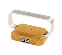 Milageto Mini lámpara de mesa, luz de noche, regalo con carga inalámbrica, adorno, soporte para teléfono para estantería, dormitorio, escritorio interior, con Reloj