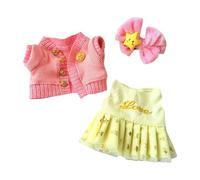 Milageto Mini Vestido para muñeca de 17 cm y 6 Pulgadas, con Accesorios para el Cabello, suéter Tejido Adorable y a Mano, Regalo para niña, 3 Piezas Rosa