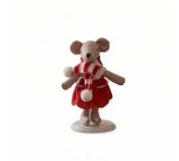 Milageto Muñeco Infantil de Juego Muñeco Figura Peluche Decoración Colección con Bufanda Tejida en Base Estable de Tela Adecuado para Regalo Navideño, Ratón De 13cm con Vestido Rojo