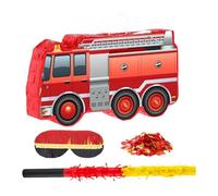 Milageto Piñata de camión de Bomberos con Confeti y Varilla para vendar los Ojos para niños, niñas y niños, decoración de Fiesta de cumpleaños de Bomberos para