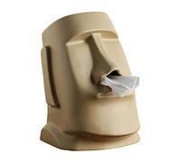 Milageto Porta Pañuelos Moai Caja Pañuelos Soporte Decorativo Figura Escultura Única en Cerámica con Tapa Adecuada para Baño Escritorio Cocina, Beige, Individual