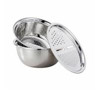 Milageto Rallador de Verduras con Cesta Colador Tazón Mezclador Rebanador Acero Inoxidable Grueso y Resistente Apto para Lavar Escurrir y Mezclar Adecuado para Cocina Diaria Ensaladas Hogares, 30CM