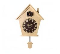Milageto Reloj de Madera Reloj de Pared Reloj con Reloj Silencioso con Carillón Inteligente de de Luz Nocturno y Esfera de 17cm Adecuado para Salón Dormitorio Oficina, Madera Natural, Plato AMU