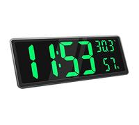 Milageto Reloj de Pared Digital Grande con Temperatura Interior y Humedad, Reloj electrónico de Gran número para de Noche, Verde