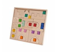 Milageto Rompecabezas Castillo Madera Esquinas Redondeadas Juguete Sensorial Aprendizaje Temprano Motricidad Fina Tablero Madera, Castillo De Haya + 19 Piezas De Gelatina