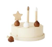 Milageto Tarta Juguete Madera Acabado Mate Pastel Cumpleaños Madera Desmontable Artículo Infantil para Niños, Decoración , Pastel De Crema De Madera De Tilo con Estrella Capa Única