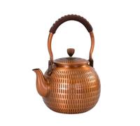 Milageto Tetera de Cobre Puro Tetera Hervidor Jarra Caldera con Tapa de Botón y Fino Antigoteo Mango Arqueado Cómodo Superficie Texturizada Apto para Té Suelto, 1300, Grabado Vertical