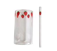 Milageto Vaso de Vidrio Taza Transparente para Beber Leche Tazas para Leche Bebidas frías, Fresa