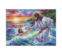 Milagro en el mar de Jesús fe Religiosa Espiritual Puzzle 500 Piezas Obra De Arte 3D Realista Rompecabezas para Hombres Y Mujeres Desafío Intelectual Estera Portátil DIY Moderno 500 PCS