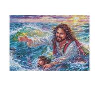 Milagro en el mar de Jesús fe Religiosa Espiritual Puzzles 300 Piezas Estera Portátil 3D Antideslizante Rompecabezas Familiar para Adultos Aliviar Estrés Decoración Hogar Moderno Creativo 300 PCS