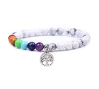 Milagros Minerales Pulsera 7 chakras de piedra natural | Hecho a mano en Francia | 6 mm árbol de la vida l 8 buda | bienestar | Zen, talla única, Piedra, Acero inoxidable dorado