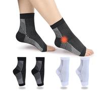 MILAIUN 4 pares de calcetines para fascitis plantar, tobillera de compresión, tobillera para hombre y mujer, vendaje para el pie para artritis, esguinces de tobillo, neuropatía (blanco y negro, S)