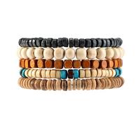 MILAKOO 5 piezas de pulseras elásticas de madera para mujeres y hombres, cuentas naturales de mala para meditación y oración, 19-22.86 cm, No es una piedra preciosa