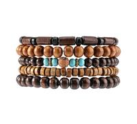 MILAKOO 5 pulseras elásticas de madera para mujeres y hombres, para meditación y oración, mala, pulseras de cuentas naturales, 7.5-9 inches, No es una piedra preciosa