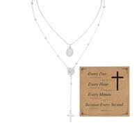 MILAKOO Collar católico de perlas de rosario multicapa para mujer y cadena colgante con caja de regalo, Metal, No es una piedra preciosa