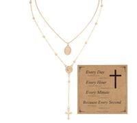 MILAKOO Collar católico de perlas de rosario multicapa para mujer y cadena colgante con caja de regalo, Metal, No es una piedra preciosa