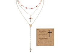 MILAKOO Collar católico de perlas de rosario multicapa para mujer y cadena colgante con caja de regalo, Metal, No es una piedra preciosa