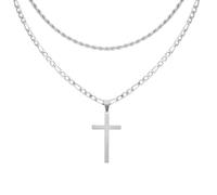 MILAKOO Collar de acero inoxidable en capas Cruz Regalos cristianos para mujeres hombres Minimalismo Cuba Figaro Cadenas Collar, Acero inoxidable, No es una piedra preciosa