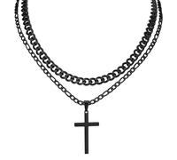 MILAKOO Collar de cruz en capas de acero inoxidable, regalos cristianos para mujeres y hombres, minimalismo, collar de cadenas Figaro Cuba, Zinc, No es una piedra preciosa