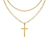 MILAKOO Collar de cruz en capas de acero inoxidable, regalos cristianos para mujeres y hombres, minimalismo, collar de cadenas Figaro Cuba, Zinc, No es una piedra preciosa