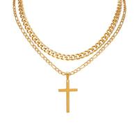 MILAKOO Collar de cruz en capas de acero inoxidable, regalos cristianos para mujeres y hombres, minimalismo, collar de cadenas Figaro Cuba, Zinc, No es una piedra preciosa