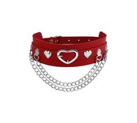 MILAKOO collar de cuero de PU negro con corazón y doble cadena colgantes collar gótico gargantilla correa de cuero ajustable, Cuero Metal