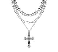 MILAKOO Collar de perlas de cruz en capas para hombre, gargantilla cristiana gótica Y2K para mujer, collar apilado, Zinc, No es una piedra preciosa