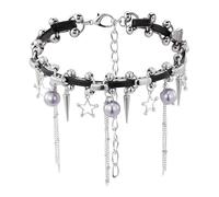 MILAKOO Collar de perlas de cruz en capas para hombre, gargantilla cristiana gótica Y2K para mujer, collar apilado, Zinc, No es una piedra preciosa