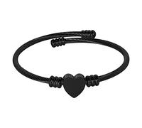 MILAKOO Pulsera de acero inoxidable personalizada con cuentas de corazón para mujer, pulsera abierta de cuerda trenzada, 6 centimeters, Acero inoxidable, No es una piedra preciosa