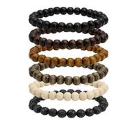 MILAKOO Pulsera de Cuentas de Madera Tibetana Budista MeditacióN Mala OracióN Pulsera EláStica para Hombre 6/8 mm, 6.5-7.5", Madera