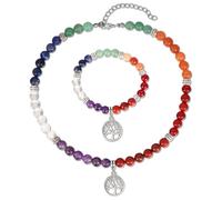 MILAKOO Pulsera de perlas 7 chakras con árbol de la vida/yoga/símbolo OM, pulsera curativa para yoga, 17-20 cm, Piedra, No es una piedra preciosa