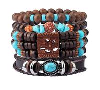 MILAKOO Pulseras de cuentas para hombre conjunto tribal de madera elástica ajustable oración perlas envoltura brazalete para las mujeres, Perlas de madera, Sin gemas