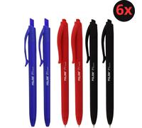 Milan 6x P1 Touch (2x Azul, 2x Rojo, 2x Negro) Bolígrafo Boli Bolígrafos de Punta Retráctil, Para la Escuela, Cole o el Hogar, Material Escolar y de Oficina para Primaria, Secundaría y Universidad.