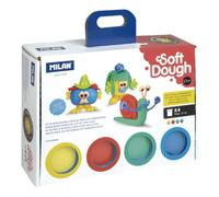 Maletín 4 botes 116 g pasta blanda Soft Dough MILAN® con herramientas 'Caras Divertidas'