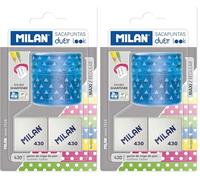 MILAN Blister sacapuntas Duet Look azul con 2 gomas 430 (Paquete de 2)