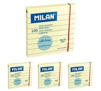 MILAN Bloc 100 notas adhesivas amarillo claro pautadas 76 x 76 mm NUEVO (Paquete de 4)