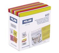 MILAN® Bloc 600 notas adhesivas translúcidas 76 x 76 mm. Multicolor: blanco, amarillo, rosa y naranja Fluo