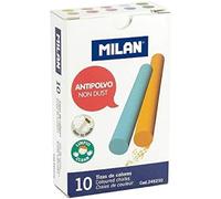 MILAN Caja 10 tizas de carbonato de calcio de colores redondas - antipolvo