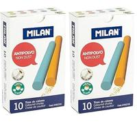 MILAN Caja 10 tizas de carbonato de calcio de colores redondas - antipolvo (Paquete de 2)