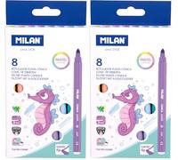 MILAN® Caja 8 rotuladores punta cónica, colores Pastel (Paquete de 2)