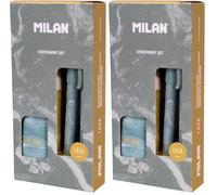 MILAN® Caja regalo serie Lava con bolígrafo P1, portaminas PL1 0,5 mm HB y afilaborra CAPSULE, verde (Paquete de 2)